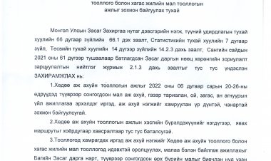 2022 оны хөдөө аж ахуйн ээлжит тооллого болон хагас жилийн мал тооллогын ажлыг зохион байгуулах тухай