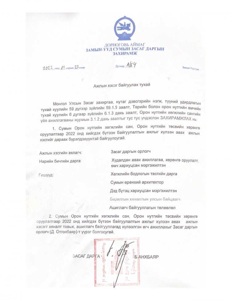 Ажлын хэсэг байгуулах тухай