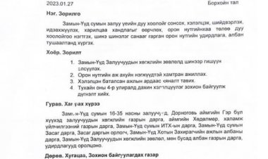 Замын-Үүд сумын хэмжээнд зохион байгуулагдах “ЗАЛУУСЫН ДУУ ХООЛОЙ” нээлттэй хэлэлцүүлэг