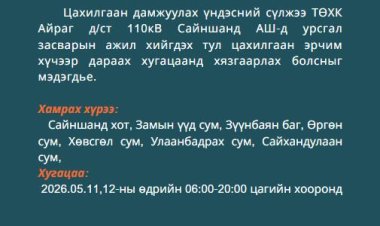 ЦАХИЛГААН ЭРЧИМ ХҮЧ ХЯЗГААРЛАХ ТУХАЙ МЭДЭГДЭЛ